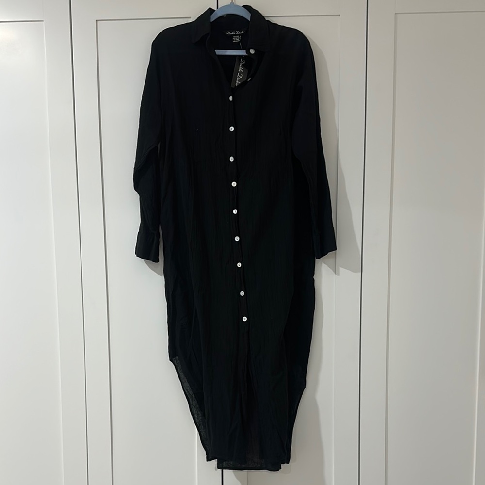 Boohoo Black Long Sleeve Shirt Dress